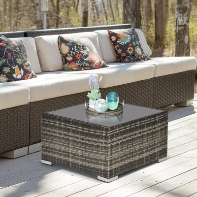 Outsunny Patio Wicker Coffee Table W/ Glass Top Suitable For Garden Backyard - image 1