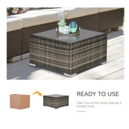 Outsunny Patio Wicker Coffee Table W/ Glass Top Suitable For Garden Backyard - thumbnail 6