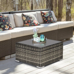 Outsunny Patio Wicker Coffee Table W/ Glass Top Suitable For Garden Backyard - thumbnail 1