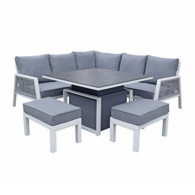 Signature Weave Bettina Corner Sofa Set Gas Lift Dining Table Benches Grey