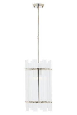 Orsina 1 Bulb Pendant Light, Nickel Finish Geometric Pendant Lamp, Fluted Clear Glass Hanging Light, Ceiling Fixture - image 1