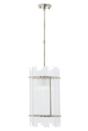 Orsina 1 Bulb Pendant Light, Nickel Finish Geometric Pendant Lamp, Fluted Clear Glass Hanging Light, Ceiling Fixture - thumbnail 3