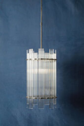 Orsina 1 Bulb Pendant Light, Nickel Finish Geometric Pendant Lamp, Fluted Clear Glass Hanging Light, Ceiling Fixture - thumbnail 2