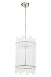 Orsina 1 Bulb Pendant Light, Nickel Finish Geometric Pendant Lamp, Fluted Clear Glass Hanging Light, Ceiling Fixture - thumbnail 4