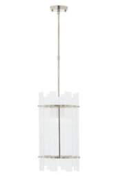 Orsina 1 Bulb Pendant Light, Nickel Finish Geometric Pendant Lamp, Fluted Clear Glass Hanging Light, Ceiling Fixture - thumbnail 1