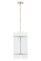 Orsina 1 Bulb Pendant Light, Nickel Finish Geometric Pendant Lamp, Fluted Clear Glass Hanging Light, Ceiling Fixture - thumbnail 5