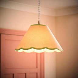 Valuelights Florie Natural Linen Large Tapered Lamp Shade With Scallop Green Trim (D)41Cm - thumbnail 2