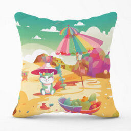 Warren Reed Designer Kitten On A Beach Holiday Cushions 60Cm X 60Cm - thumbnail 1