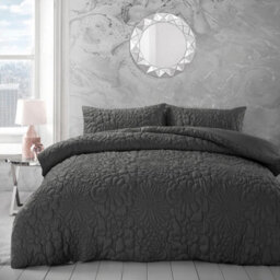 Velosso Charcoal Alini Quilted Duvet Cover And Pillowcase Set Single
