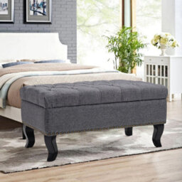 Living And Home Grey Linen Upholstered Ottoman Bench Bed End Bench With Rubberwood Legs W 800 X D 470 X H 400 mm - thumbnail 2