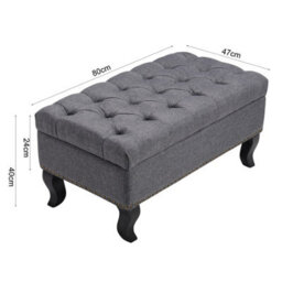 Living And Home Grey Linen Upholstered Ottoman Bench Bed End Bench With Rubberwood Legs W 800 X D 470 X H 400 mm - thumbnail 5