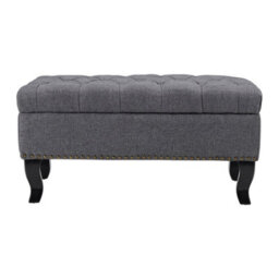 Living And Home Grey Linen Upholstered Ottoman Bench Bed End Bench With Rubberwood Legs W 800 X D 470 X H 400 mm - thumbnail 3