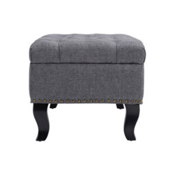 Living And Home Grey Linen Upholstered Ottoman Bench Bed End Bench With Rubberwood Legs W 800 X D 470 X H 400 mm - thumbnail 4
