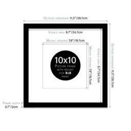 "10X10"" Black Picture Frame - 10X10"" Square Frame With 8X8"" Mount For 10X10""/8X8"" Pictures Art Deco Style Room Decor, 1 Pack" - thumbnail 2