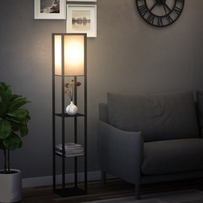 Homcom Floor Lamp Reading Lamp With 3-Tier Storage Shelf For Home Office, Black - image 1