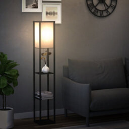 Homcom Floor Lamp Reading Lamp With 3-Tier Storage Shelf For Home Office, Black - thumbnail 1
