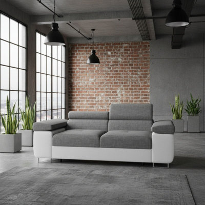 Torezio Sofa 2 Living Room Sofa With Adjustable Headrests Chipboard Frame Polyurethane Foam 198X102X70Cm White And Grey Melange - image 1