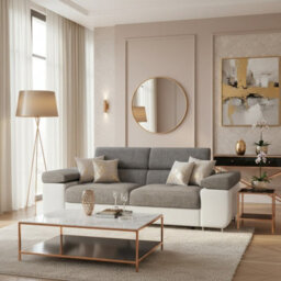 Torezio Sofa 2 Living Room Sofa With Adjustable Headrests Chipboard Frame Polyurethane Foam 198X102X70Cm White And Grey Melange - thumbnail 2