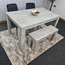 Kosy Koala Grey Kitchen Dining Table, 2 Black Tufted Velvet Chairs And 1 Bench Dining Set