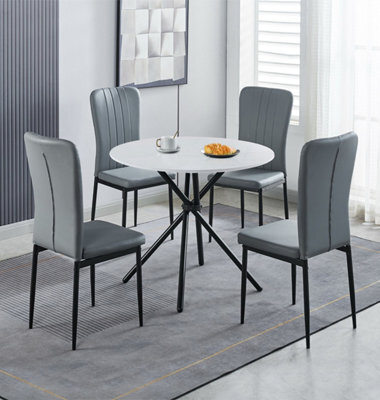 Hallowood Furniture Cullompton Small Round Dining Table 90Cm With 4 Grey Faux Leather High Back Chairs - image 1