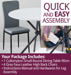 Hallowood Furniture Cullompton Small Round Dining Table 90Cm With 4 Grey Faux Leather High Back Chairs - thumbnail 7