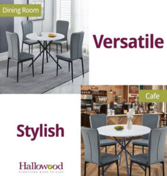 Hallowood Furniture Cullompton Small Round Dining Table 90Cm With 4 Grey Faux Leather High Back Chairs - thumbnail 6