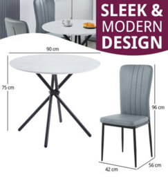 Hallowood Furniture Cullompton Small Round Dining Table 90Cm With 4 Grey Faux Leather High Back Chairs - thumbnail 3