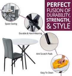 Hallowood Furniture Cullompton Small Round Dining Table 90Cm With 4 Grey Faux Leather High Back Chairs - thumbnail 2