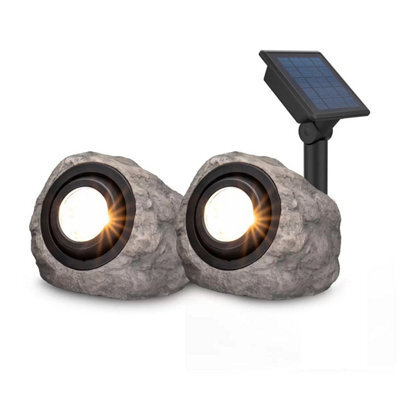 Xample Koda Solar Led Rock Spotlights 2 Pack, 25 Lumen Each, Warm & Cool White, Weather Resistant Garden Lights With Solar Panel