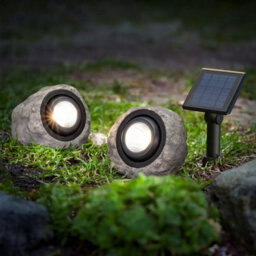 Xample Koda Solar Led Rock Spotlights 2 Pack, 25 Lumen Each, Warm & Cool White, Weather Resistant Garden Lights With Solar Panel - thumbnail 2