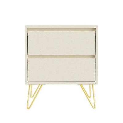Cream Modern 3 Drawers Bedside Table With Nightstand Bedroom Furniture Storage - image 1