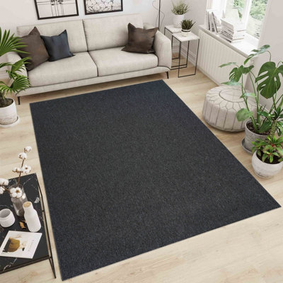 Simple Low Pile Modern Tufted Area Rugs For Living Room With Felt Backing Dark Grey 120X170 Cm - image 1