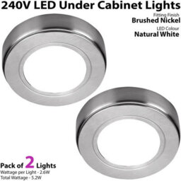 Brushed Nickel Under Cabinet Led Light Kit - 2X Natural White Spotlights For Kitchen Lighting - thumbnail 3