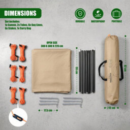 Geezy Camping Canopy Tarp Kit Portable Rain Fly Waterproof Sun Shade Hammock Cover - thumbnail 5