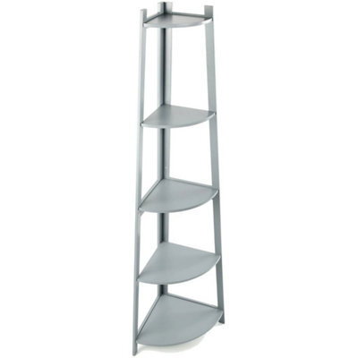 5 Level Corner Ladder Shelf Bookcase Display Bookshelf Unit White Grey Shelving Grey - image 1