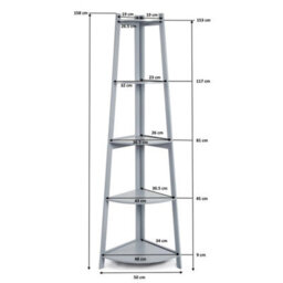 5 Level Corner Ladder Shelf Bookcase Display Bookshelf Unit White Grey Shelving Grey - thumbnail 5
