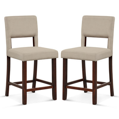 Costway Set Of 2 Bar Stools Linen Counter Height Chair Upholstered Kitchen Island Stool - image 1