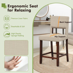 Costway Set Of 2 Bar Stools Linen Counter Height Chair Upholstered Kitchen Island Stool - thumbnail 5