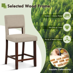 Costway Set Of 2 Bar Stools Linen Counter Height Chair Upholstered Kitchen Island Stool - thumbnail 7