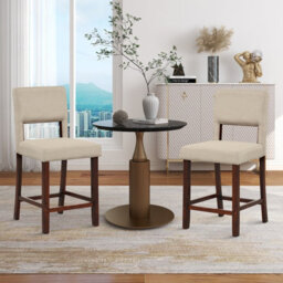 Costway Set Of 2 Bar Stools Linen Counter Height Chair Upholstered Kitchen Island Stool - thumbnail 2