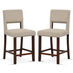 Costway Set Of 2 Bar Stools Linen Counter Height Chair Upholstered Kitchen Island Stool - thumbnail 1