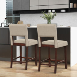 Costway Set Of 2 Bar Stools Linen Counter Height Chair Upholstered Kitchen Island Stool - thumbnail 4
