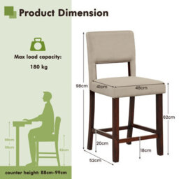 Costway Set Of 2 Bar Stools Linen Counter Height Chair Upholstered Kitchen Island Stool - thumbnail 3