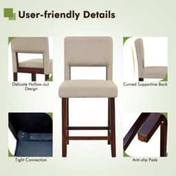 Costway Set Of 2 Bar Stools Linen Counter Height Chair Upholstered Kitchen Island Stool - thumbnail 8