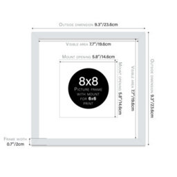 "8X8"" Light Grey Picture Frame - 8X8"" Square Frame With 6X6"" Mount For 8X8""/6X6"" Pictures Luxurious Style Room Decor, 1 Pack" - thumbnail 2