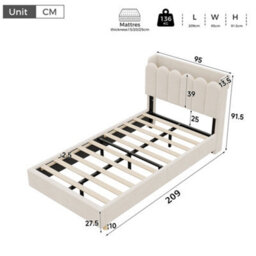 Single Upholstered Platform Bed With Storage Headboard, Usb, Type-C And Reading Light - thumbnail 6