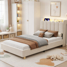 Single Upholstered Platform Bed With Storage Headboard, Usb, Type-C And Reading Light - thumbnail 5