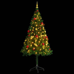 Berkfield Artificial Christmas Tree With Baubles And Leds Green 180 Cm - thumbnail 4