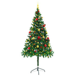 Berkfield Artificial Christmas Tree With Baubles And Leds Green 180 Cm - thumbnail 3