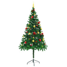 Berkfield Artificial Christmas Tree With Baubles And Leds Green 180 Cm - thumbnail 2